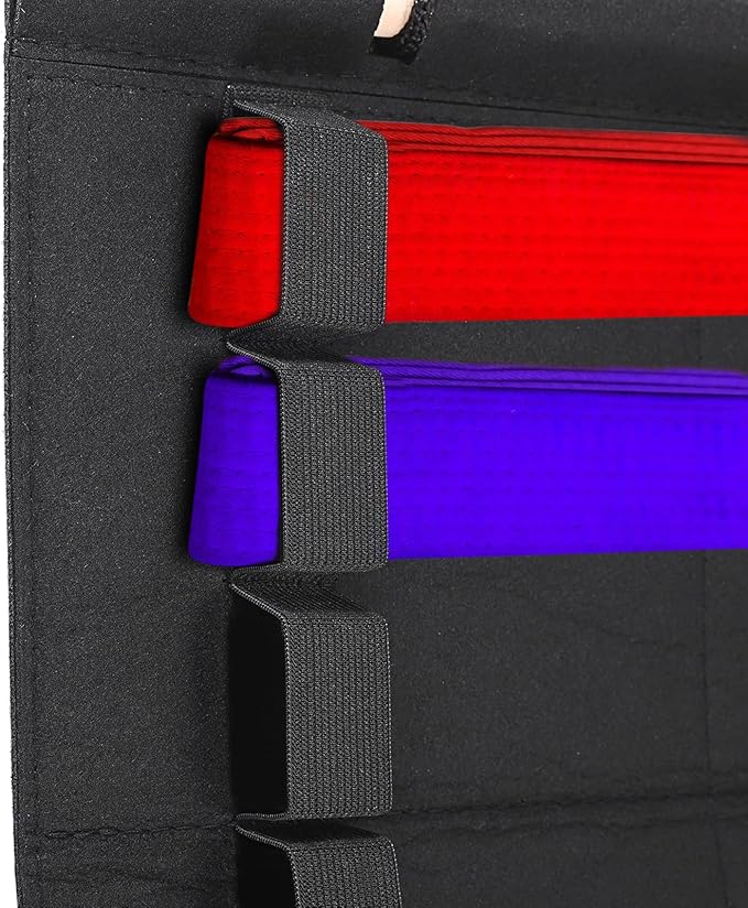 JUXYES Wall Hanging Martial Arts Belts Organizer, Portable Karate Belt Display Holder with Medals Hanging Stick, Lightweight Hanging Taekwondo Belt Display Holder for Martial Arts Learner