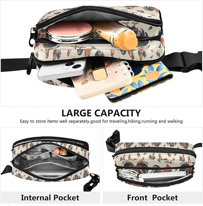Rooster Fanny Pack for Women Men Water Resistant Fashion Waist Packs with Adjustable Strap Belt Bag for Travel Workout Jogging Hiking 21219334