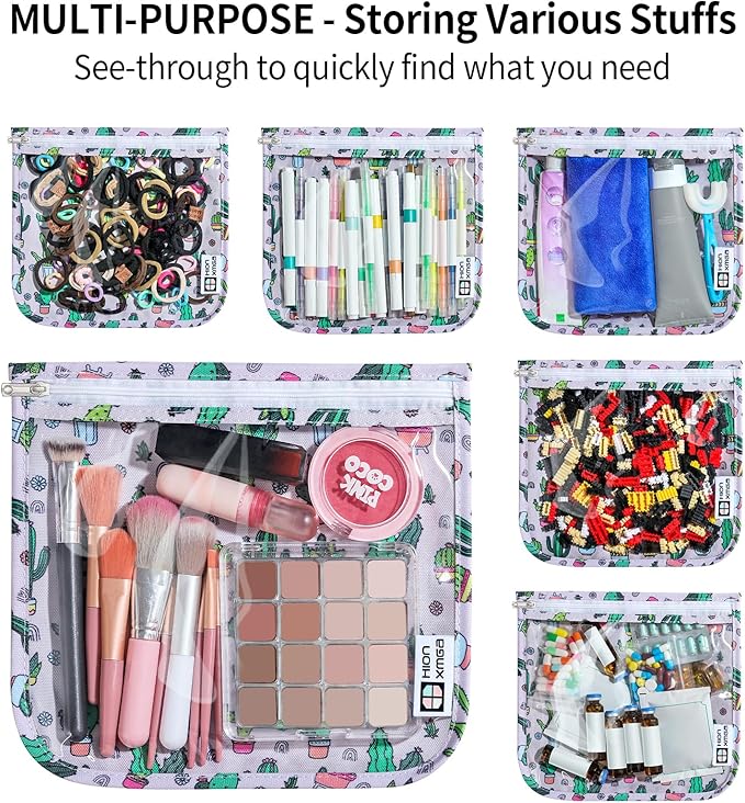 TSA Approved Toiletry Bag, Set of 3 Clear Travel Toiletry Bag Quart Size Zipper Travel Pouch, Waterproof Makeup Cosmetic Bag for Women Men Kids Toiletries Carry on, Cacti Large