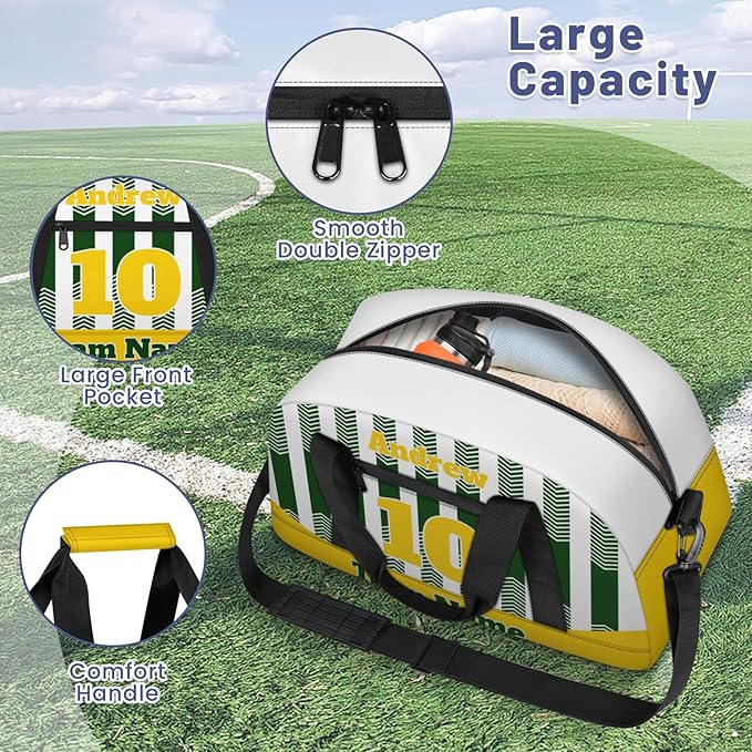 Basketball Soccer Gifts for Boys Girls - Custom Sports Duffle Bag, Personalized Name & Team Bag, Water-Resistant Gym Bag for Basketball, Soccer, Volleyball | Y-Green Yellow
