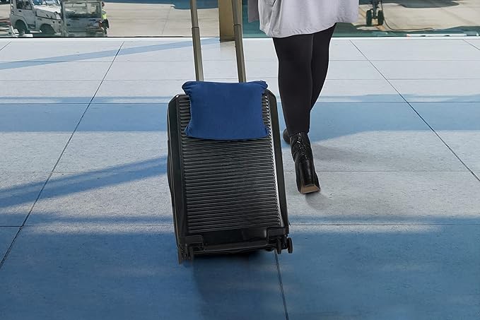 Brookstone Travel Blanket - 2-in-1 Jersey Knit Lightweight Throw Blanket with Carrying Pouch, Airplane & Car Travel Essentials, Blue