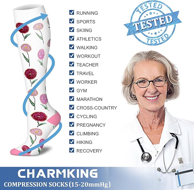 CHARMKING 6 Pairs-Compression Socks for Women & Men Circulation Best Support for Nurses, Running, Athletic,Flight Travel