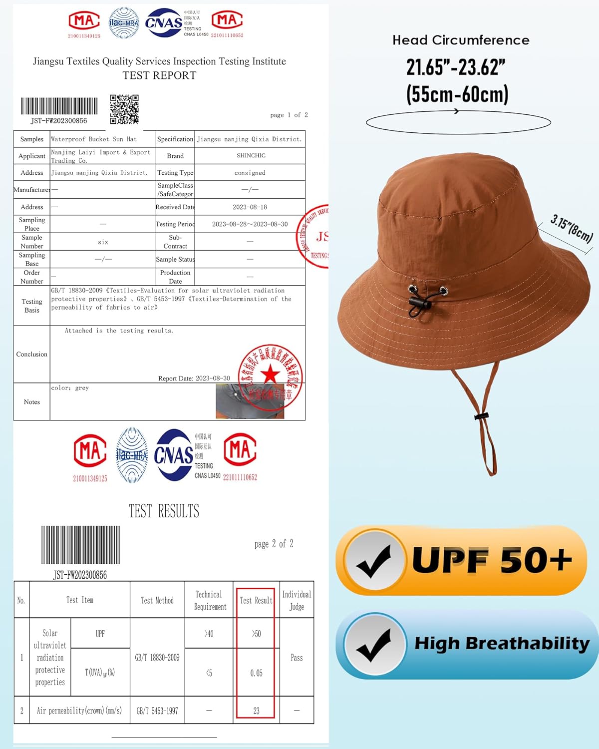 Water-Resistant Sun UPF 50+ Bucket Hat Protection Packable Brimmed Boonie for Women Men Summer Lightweight Hiking Outdoor Cap