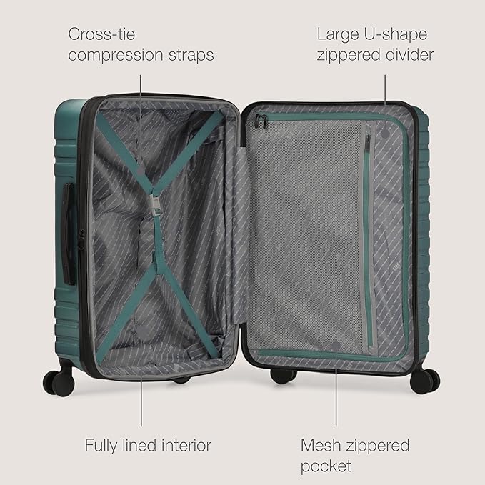U.S. Traveler Boren Expandable Hardside Rugged Travel Luggage with 8 Spinner Wheels, Teal, Carry-on 22-Inch