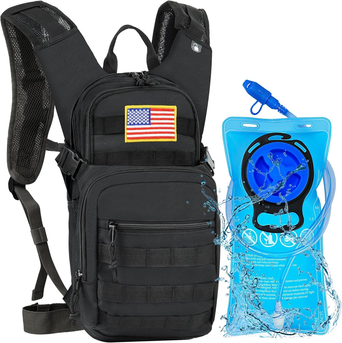 Tactical Hydration Backpack 2L Water Bladder - Lightweight Durable Pack for Hiking, Running, Outdoor Adventures, Adjustable Straps & Leak-Proof Design