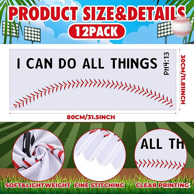 18 Pcs Baseball Cooling Towel Baseball Team Gifts Favors for Player Bible Verse I Can Do All Things Workout Sweat Rags for Neck and Face Sport Towel for Gym, Camping, Outdoor Sport Gear