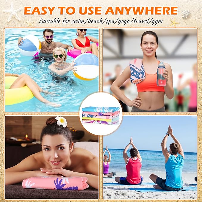 Newwiee 12 Pieces Microfiber Beach Towel Set Quick Dry 59 x 27.5 Inch Lightweight Bulk Colorful Soft Absorbent Pool for Adults Kids Travel Swimming Supplies, Newwiee-Towels-NB54