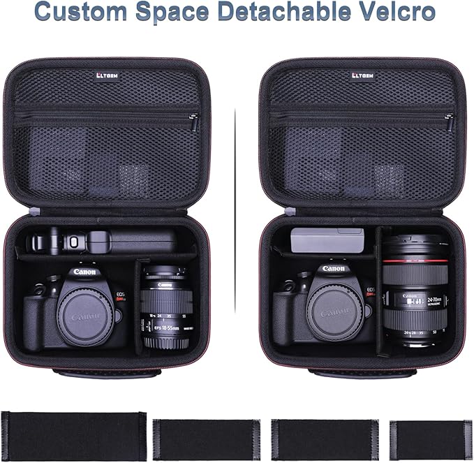 Camera Case Compatible with Canon EOS Rebel T7/R50/R6 Mark II/R100/R50 V/T6/R8/R10/R5 Mark II/RP/R7/5D Mark IV/SL3/R5/T100 DSLR SLR Camera, Len and Tripod with 4 Dividers and Shoulder Strap, Black