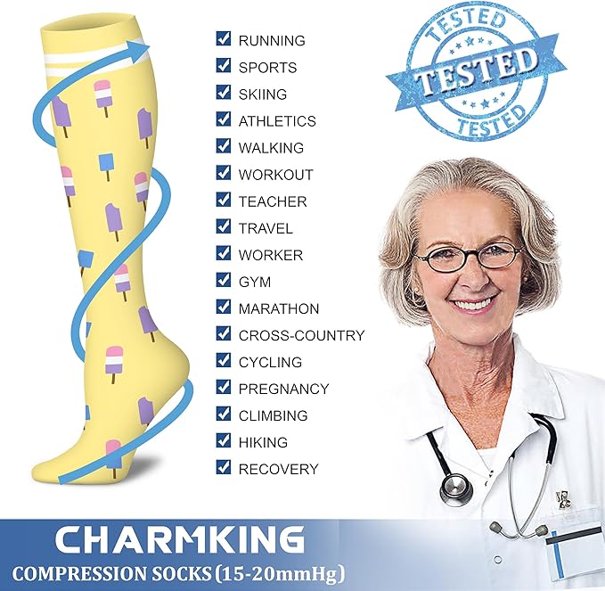 CHARMKING 6 Pairs-Compression Socks for Women & Men Circulation Best Support for Nurses, Running, Athletic,Flight Travel