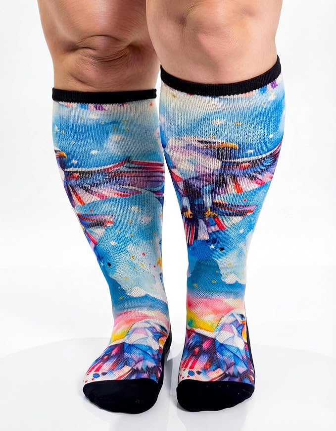 Extra Wide Diabetic Socks for Swollen Feet Men Women Non Binding Soft Stretch Colorful Design