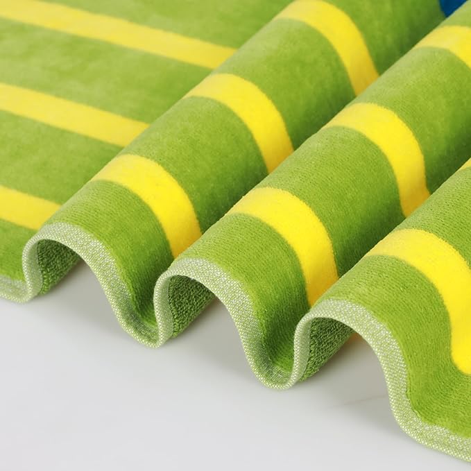 Superior Cotton Beach Towel, Absorbent Oversized Towel for Swimming Pool, Camping, Bathroom, Shower, Large, Quick Drying, Adults, Kids, Colorful, Mira Striped Collection, 68" x 34", Yellow-Green