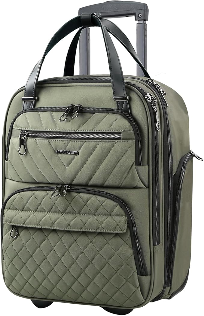 KROSER Carry On Underseat Multi-functional, 16-inch Underseater Lightweight Overnight Suitcase for Women, Olive