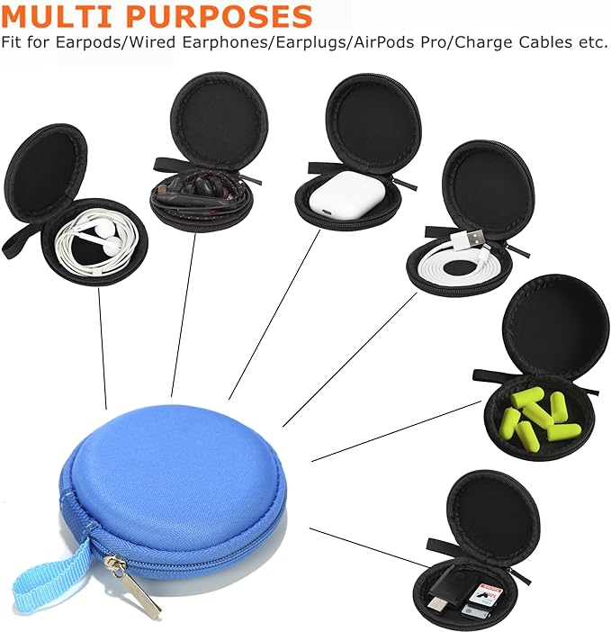 Ginsco Mini-Portable Hard Shell Earbuds Case for Apple EarPods Headphones USB-C Wired Ear Buds/Samsung Galaxy Wired Earbuds, Travel Case for Earphones Earplugs (2, Blue)