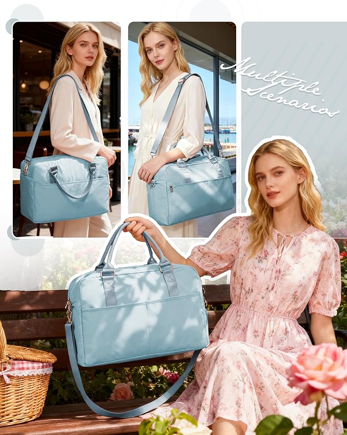 Gym Bag for Women,Travel Duffle Bag for Travel with Wet Pocket Weekender Overnight Carry On Tote Bag Luggage Bag with Trolley Sleeve Personal Item Travel Bag Hospital Diaper Bag Blue