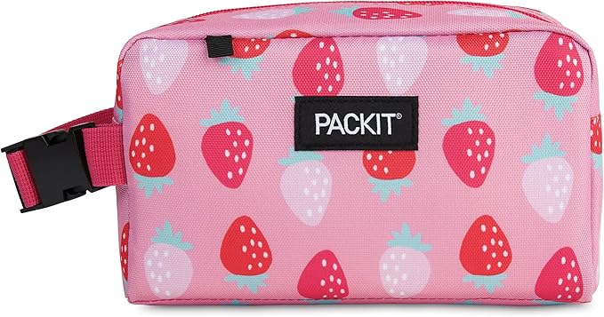 PackIt(R) Freezable Snack Box, Sweet Strawberry, Built with EcoFreeze(R) Technology, Collapsible, Zip Closure with Buckle Handle, Designed For Work Snacks, Fresh Snacks On the Go, Adults, and All Ages