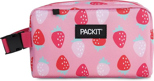 PackIt(R) Freezable Snack Box, Sweet Strawberry, Built with EcoFreeze(R) Technology, Collapsible, Zip Closure with Buckle Handle, Designed For Work Snacks, Fresh Snacks On the Go, Adults, and All Ages