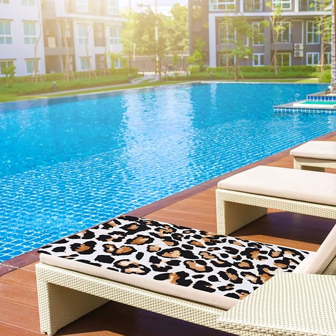 LIVILAN Small Leopard Cheetah Print Beach Towel, 24”x48”, Microfiber, Lightweight, Thin, Quick Dry, Sand Proof, Ideal for Swim, Bath, Pool, Unique Black and White Leopard Print Gifts for Women, Kids