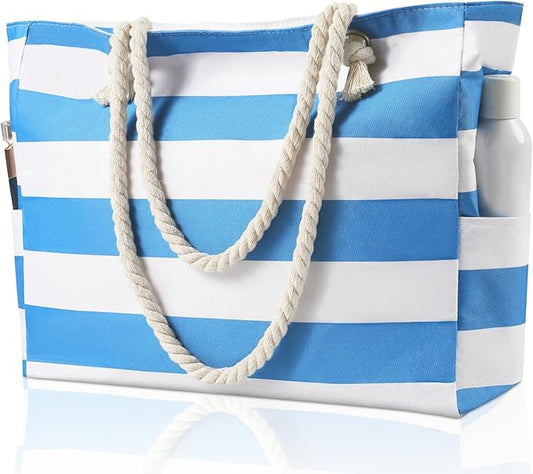 Clothirily Beach Bag for Women - Large Beach Tote Bag, Waterproof Sandproof Beach Bag with Zipper, Large Swim Pool Beach Tote