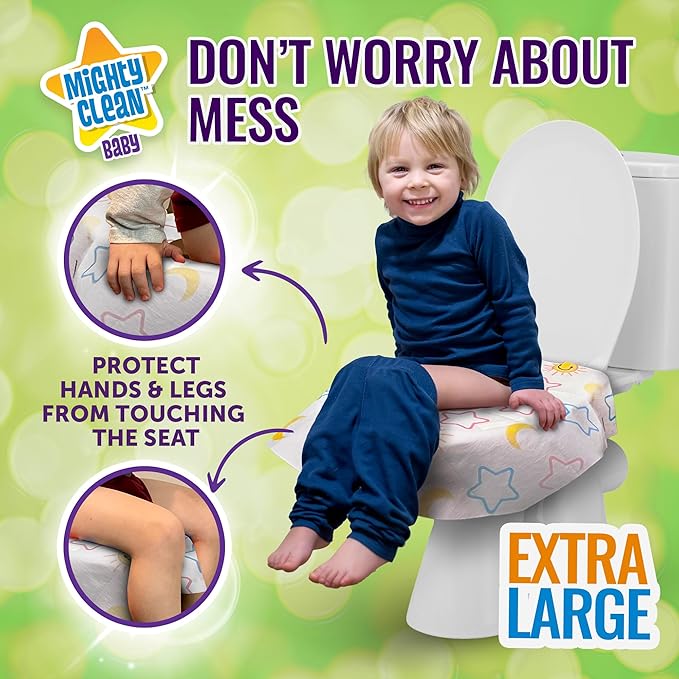 Toilet Seat Covers Disposable Value Pack - 22 Large Waterproof Potty Covers for Toddlers, Kids, and Adults by Mighty Clean Baby - 2 Packs of 11 Covers