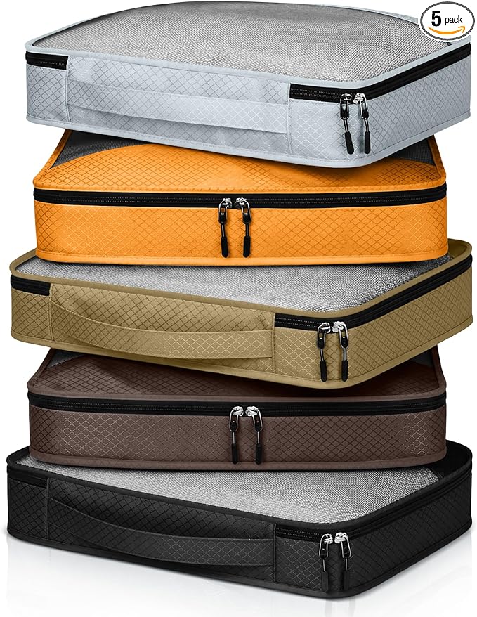 5 Pcs Packing Cubes for Suitcase Large Travel Cubes Carry on Luggage Organizer Bags for Clothes Accessories(S,Apricot)