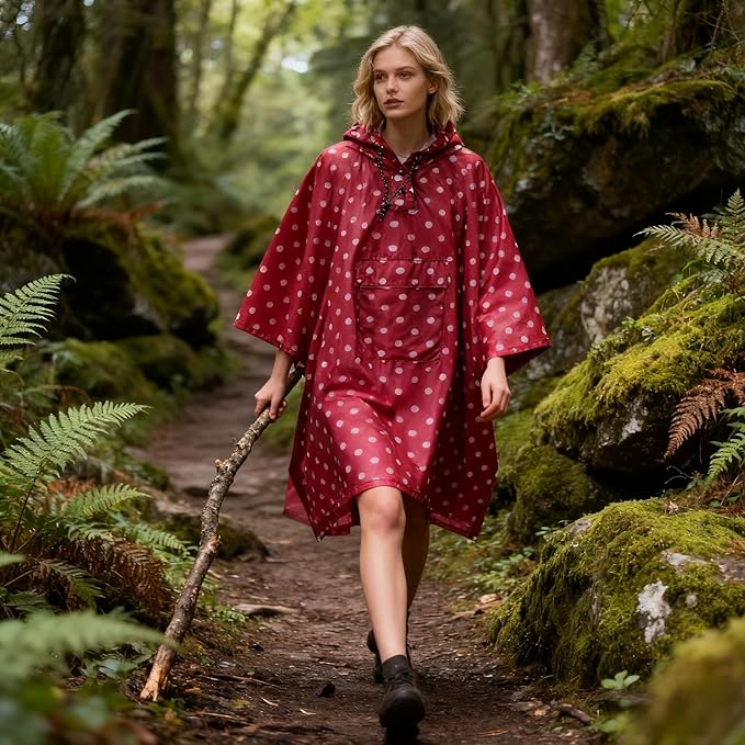 Hooded Rain Poncho for Adults - Waterproof Rain Coat and Lightweight Jacket 3-in-1 Multi-Function with Pockets