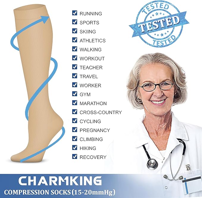 CHARMKING 6 Pairs-Compression Socks for Women & Men Circulation Best Support for Nurses, Running, Athletic,Flight Travel