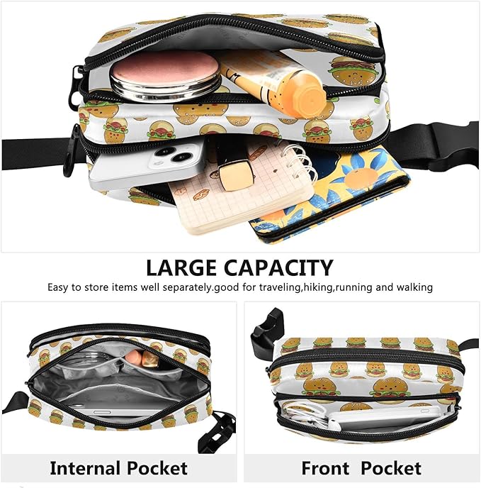Kawaii Hamburger Fanny Pack for Women Men Water Resistant Fashion Waist Packs with Adjustable Strap Belt Bag for Travel Workout Jogging Hiking 21219478