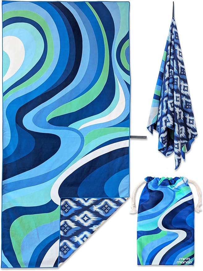 Microfiber Beach Towel Oversized 71X32" Thin Lightweight, Quick Dry Towel, Sand Free, High Absorbent, Compact, Vacation, Pool, Camping, Cruise, Picnic, Travel Towel, Beach Blanket, Carry Bag, Blue