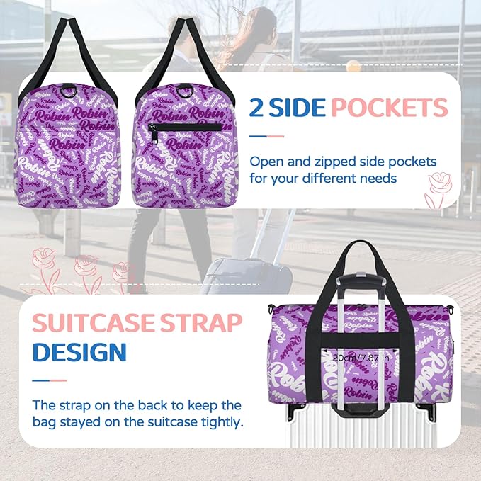Custom-Dance-Gymnastics-Bag for Girls Personalized Kids Duffle Bag Cheerleader Team Bag for Travel Gym Sport Purple Text