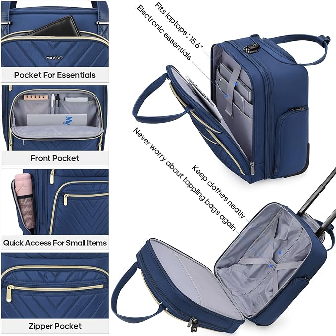 Carry-on Underseat 16-inch Luggage with Wheels, Softside Rolling Carry-on, Lightweight Travel Suitcase for Men Women, Personal Item Rolling Travel Bag