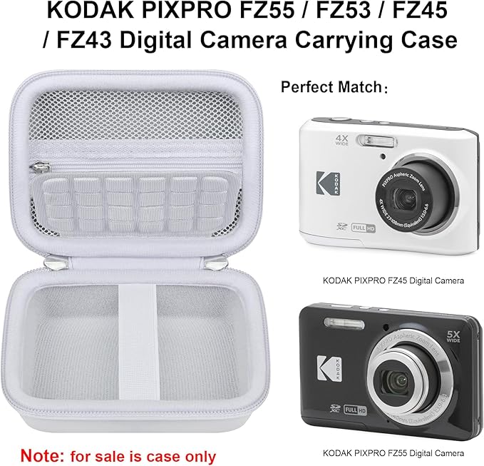 Elonbo Camera Carrying Case for KODAK PIXPRO FZ55 / FZ53 / FZ45 / FZ43 16MP Digital Camera, Vlogging Camera Storage Holder Travel Bag, Mesh Bag Fits Batteries, Cable, Memory Card, White