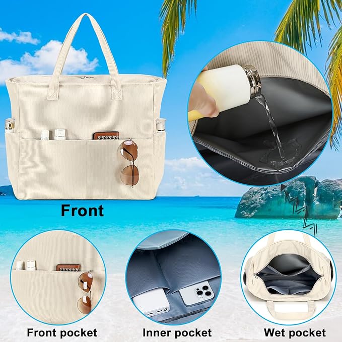 Bluboon Beach Bags for Women, Large Waterproof Tote Bag With Wet Compartment for Pool Weekender Travel Gym