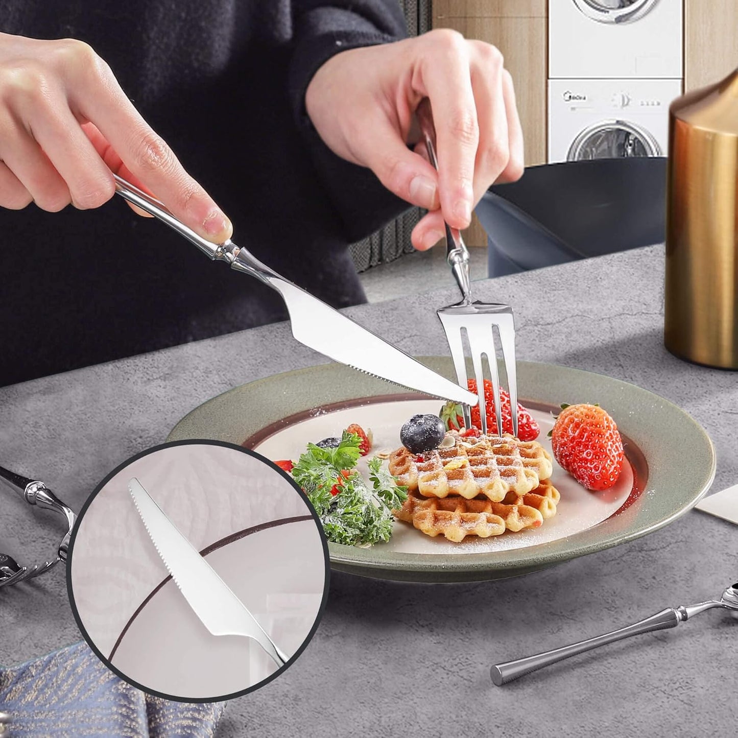 24-Piece Silverware Set for 6,Modern 18/10 Stainless Steel Flatware Set,Unique Rustic Cutlery Utensils Set,Spoon and Fork Set for Home, Restaurant,Wedding,Mirror Polished,Dishwasher Safe