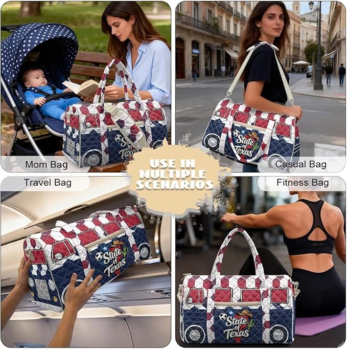 COEQINE Texas Van Car Quilted Duffel Bag for Men Purses Quilted Tote Bag For Woman Large Car With Zipper and Trolley Sleeve