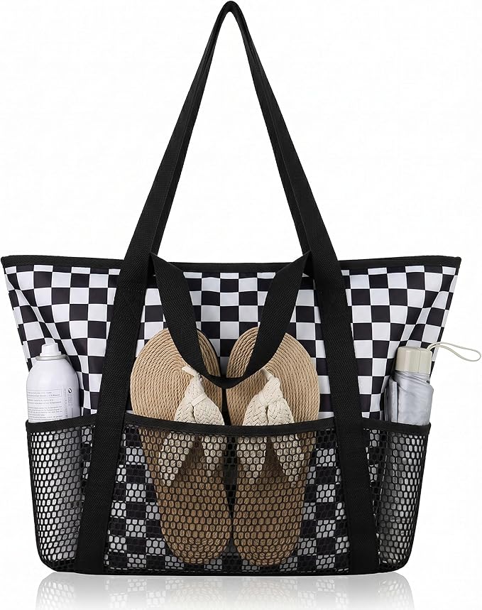 HOMESPON Beach Bag Large Waterproof Sandproof Tote for Women with Zipper and Mesh Pockets