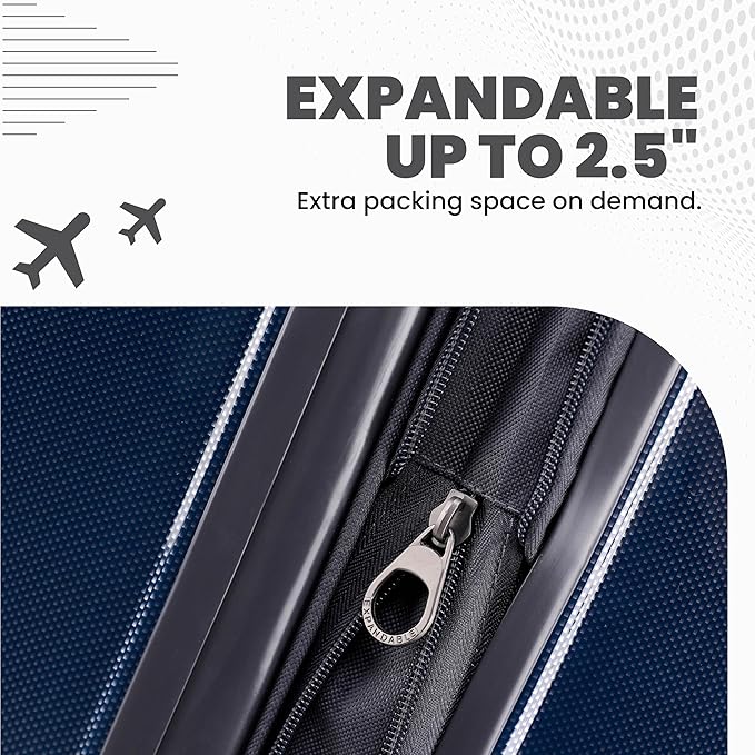 Spyder Rails Expandable Hardside Upright Suitcase with 360° Spinner Wheels, TSA Approved Lock (Navy, Large Checked)