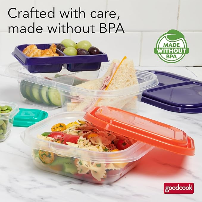 GoodCook EveryWare 18-Piece Lunch Food Storage Container Set, Assorted Colors, Made Without BPA