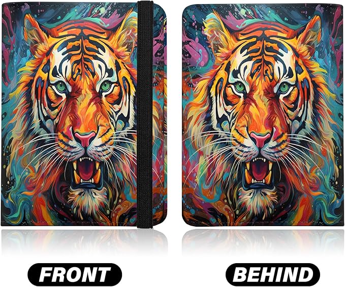Cute Passport Holder and Holder Combo Passport Cover with RFID Blocking Women Men Compatible Wallet Credit Card Protector (Orange-Tiger)