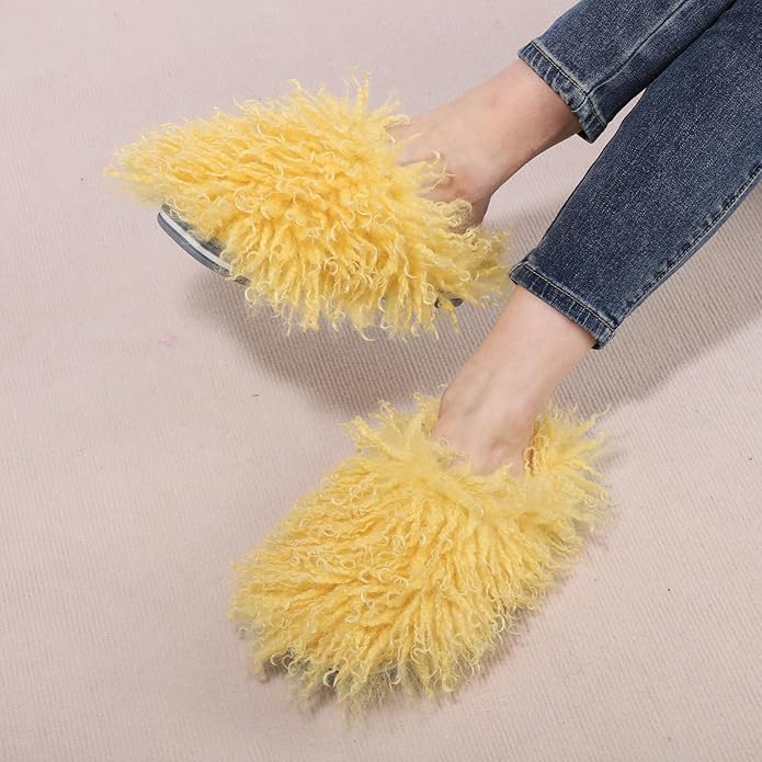 GOKTOW Fluffy Furry Slippers for Women - Non-Slip Warm Fuzzy Fluffy Slides, Indoor Home Quick Trip House Slippers