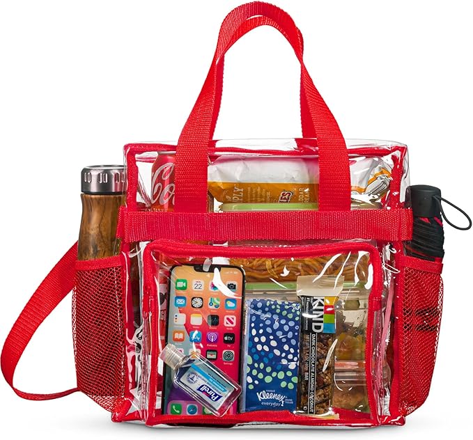 SP HOME GOODS Stadium Approved Clear lunch Bag (Red) with Adjustable Strap, Front Storage Compartment, and Mesh Pockets…