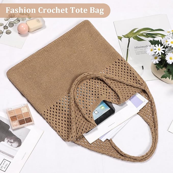 Sightor Crochet Tote Bag, Mesh Beach Bag Knit Summer Hobo Bag Vacation Boho Tote Bag for Women
