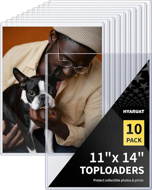 11x14 Toploader - Durable Clear PVC Sheet Protectors, Semi Rigid Plastic Sleeves as Frame Alternatives for Pictures, Photos, and Prints (10-Pack)
