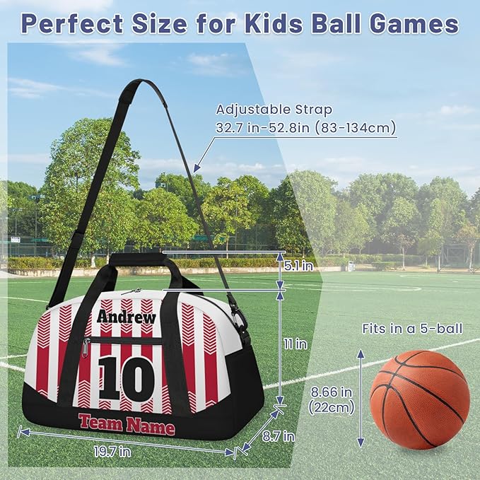 Basketball Soccer Gifts for Boys Girls - Custom Sports Duffle Bag, Personalized Name & Team Bag, Water-Resistant Gym Bag for Basketball, Soccer, Volleyball | Y-Red Black