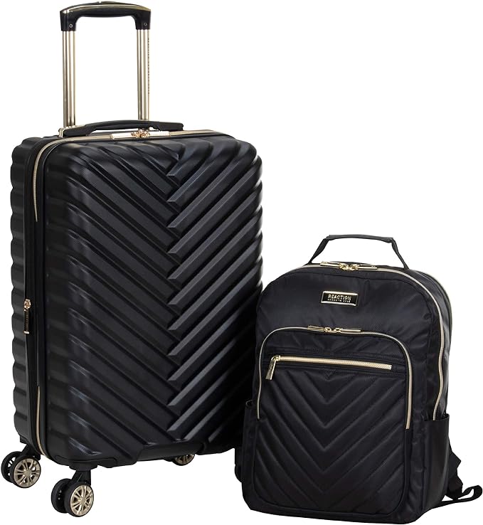 Kenneth Cole REACTION Madison Square Lightweight Hardside Chevron Expandable Spinner Luggage, Black, 2-Piece (20" Carry On + Backpack)