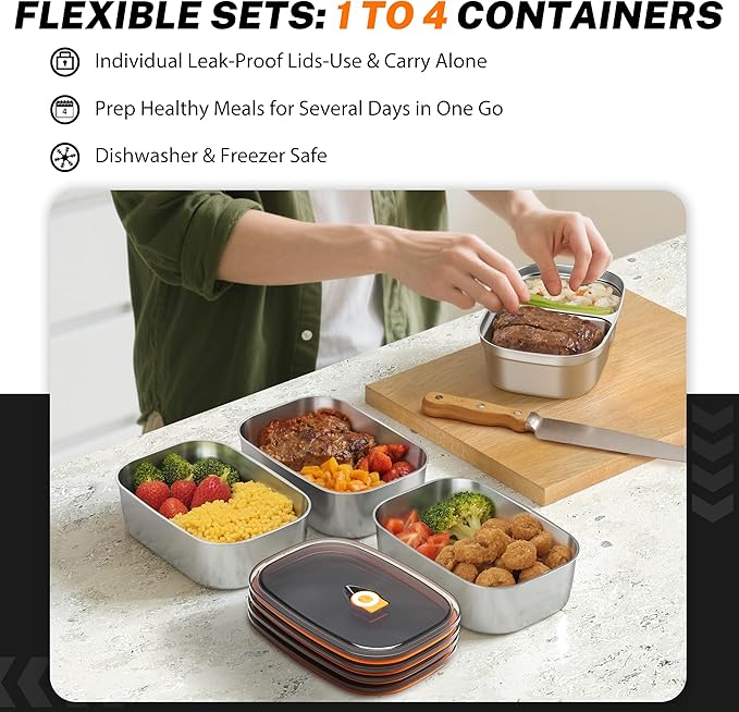 Heated Lunch Box,120W Electric Lunch Box for Adults with 1.5L 304 Stainless Steel Container, 12V/24V/110V Lonchera Eléctrica Portátil for Travel,Work,Car,Truck (Charcoal Grey, 1.5L x 4)