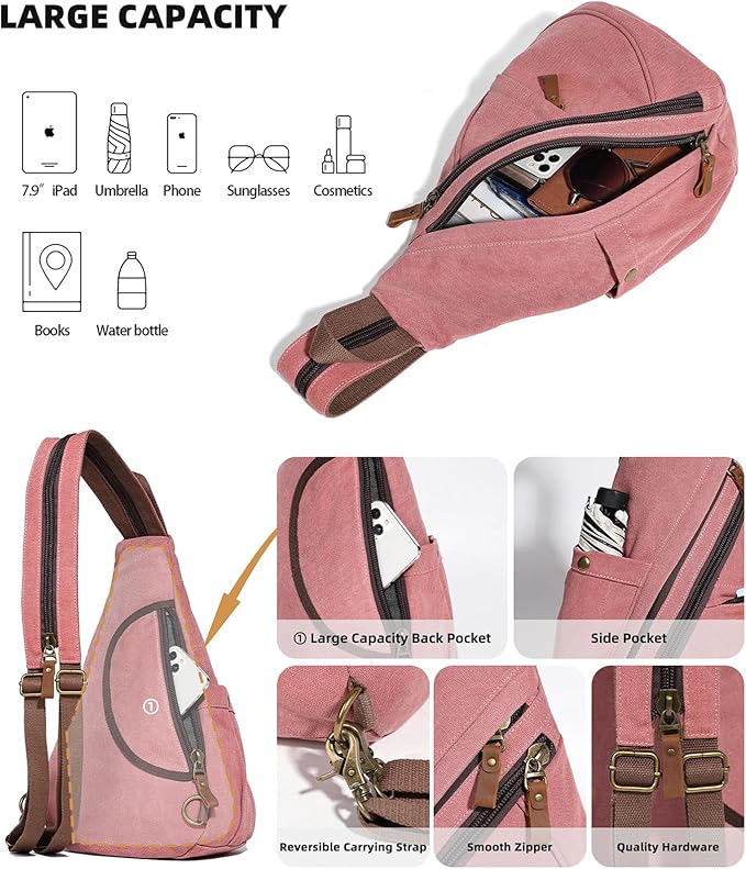 KL928 Canvas Sling Bag - Small Crossbody Backpack Shoulder Casual Daypack Rucksack for Men Women(Large Version, Rust Red)