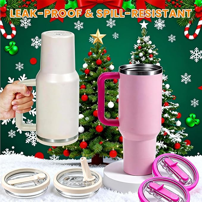40oz Flip Straw Leak Proof Lid for Stanley H2.0 Quencher Protour Tumbler, 2 Pack Spill Proof Lid Replacement Straw Cover Top for 40 OZ Stanley Cup Accessories (Beige,Black)