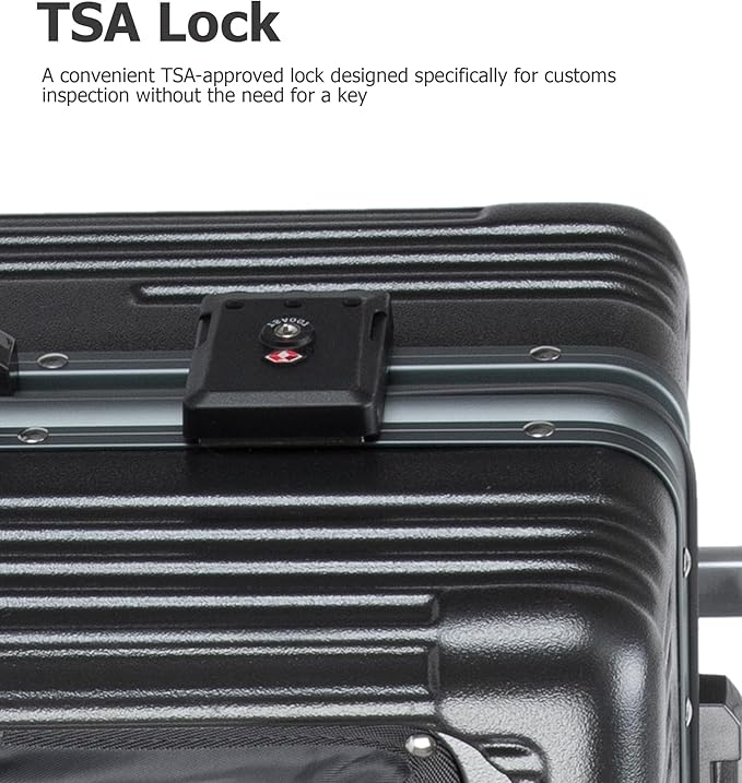 feilario Aluminium Frame PC Hard Shell Spinner Wheels Luggage,20.8"X15"X8.7 Airline Approved Built-In TSA lock Carry on Suitcase, with Cup Holder, USB Port, Phone Holder