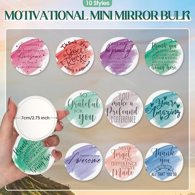 40 Pcs Employee Appreciation Gifts For Women Inspirational Canvas Makeup Bags Portable Compact Mirror Bulk Cosmetic Bags Thank You Gifts for Social Worker Coworkers (Recognition,Pastel)