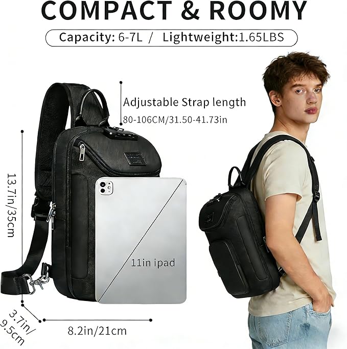 Sling Bag for Men, Anti Theft Sling Backpack, Mens Crossbody Bag, Shoulder Chest Bag for Travel, Casual (Blue)